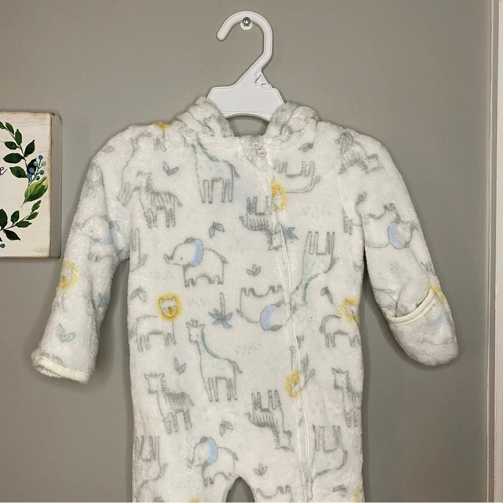Little Beginnings White Zoo Animal Zip Up Pram Footie Pajamas Baby Boy 3 - 6 M